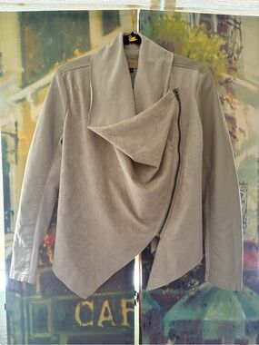 Blank NYC Asymmetric Draped Zip Jacket - Stone/Beige - Size S